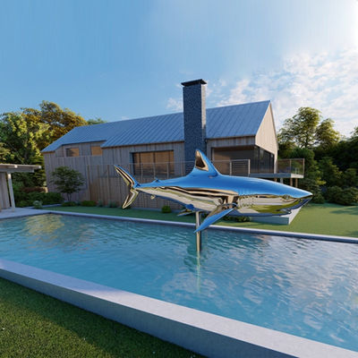 좋은 가격 야외 수영장 장식 스테인레스 스틸 상어 조각 온라인으로