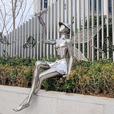 좋은 가격 대형 스테인리스 스틸 조각상 야외 현대 금속 요정 여자 조각상 온라인으로