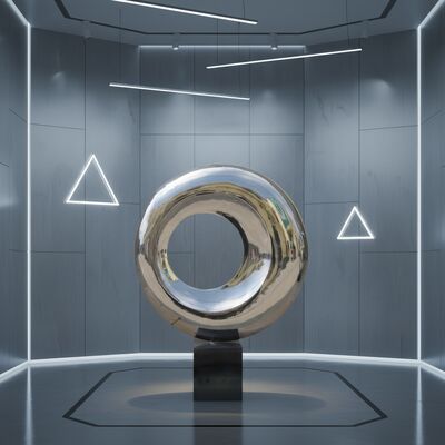 맞춤형 거울 연마 스테인리스 스틸 현대 미술 조각 실내 원형 추상 장식 조각상