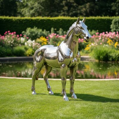 Life Size Outdoor Stainless Steel Horse Sculpture Mirror Polished Metal Animal Art for Garden Park Decor
