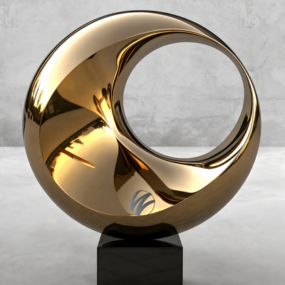 Titanium Gold Polished Stainless Steel Abstract Ring Sculpture with Black Granite Base | Modern Large Outdoor & Indoor Luxury Metal Art Statue