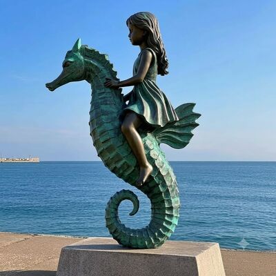 좋은 가격 실물 크기의 해마를 탄 청동 소녀 동상 온라인